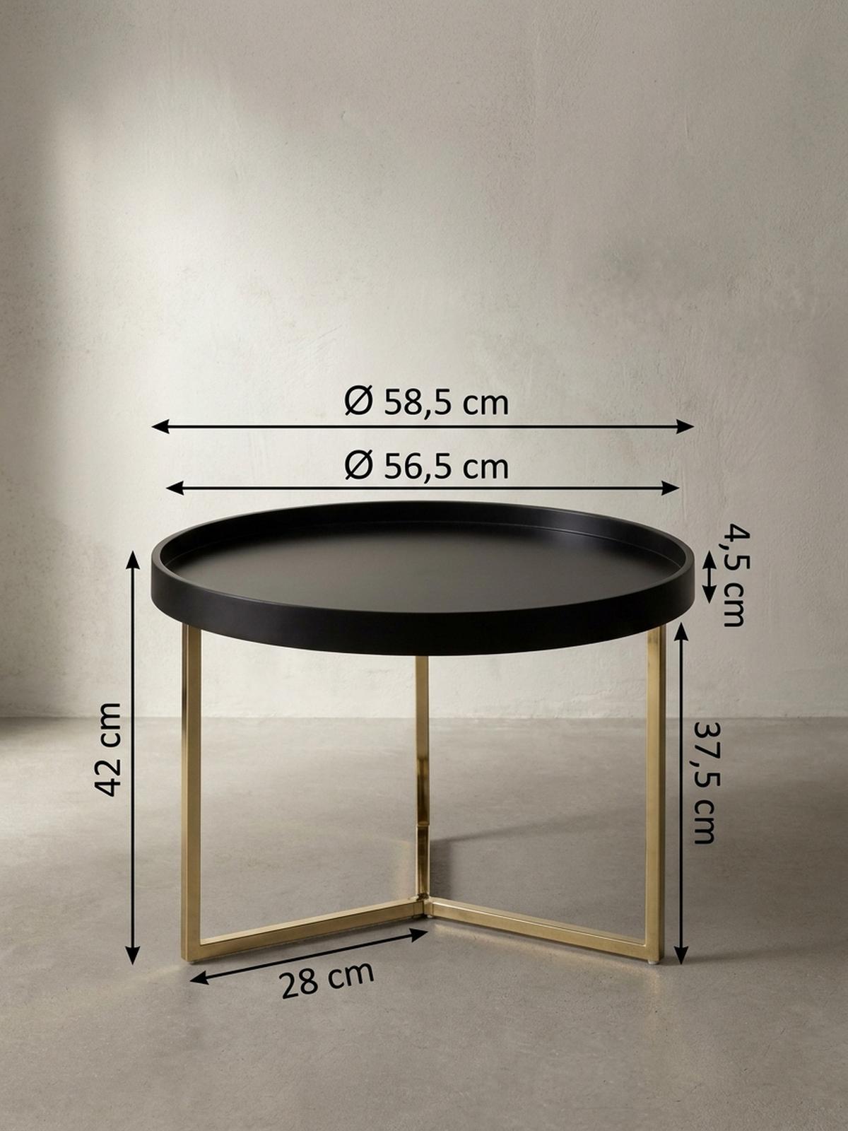 SOFATISCH LIA Rund mit Metallgestell, abnehmbares Tablett und Anti-Rutsch-Noppen, Gold 58 x 58 x 42 cm - Goldfarben, Holz/Metall (58/58/42cm) - KADIMA DESIGN