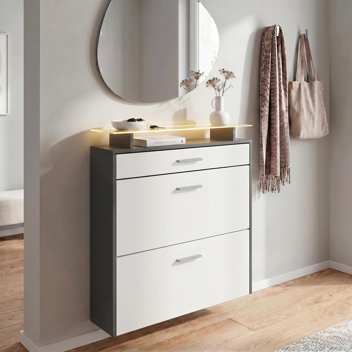 SCHUHSCHRANK Malea Fronten in Weiß matt - Weiß, Holzwerkstoff (89/96/23cm) - Vladon