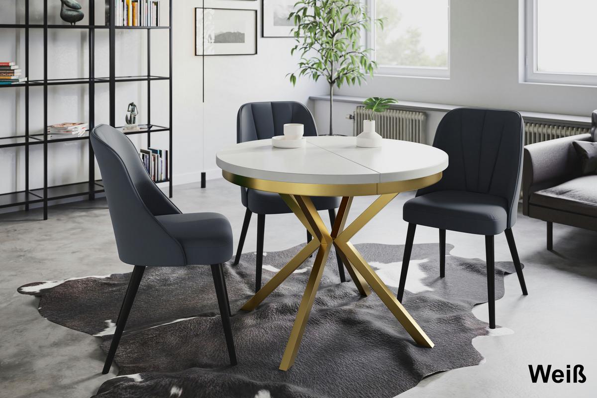 RUNDER Esszimmertisch BERGO, ausziehbarer Tisch Durchmesser: 90 cm/170 cm, Wohnzimmertisch Farbe: Hellgrau, mit Metallbeinen in Farbe Gold - Goldfarben/Grau, Holzwerkstoff (90/90/76cm) - Alpi-Möbel