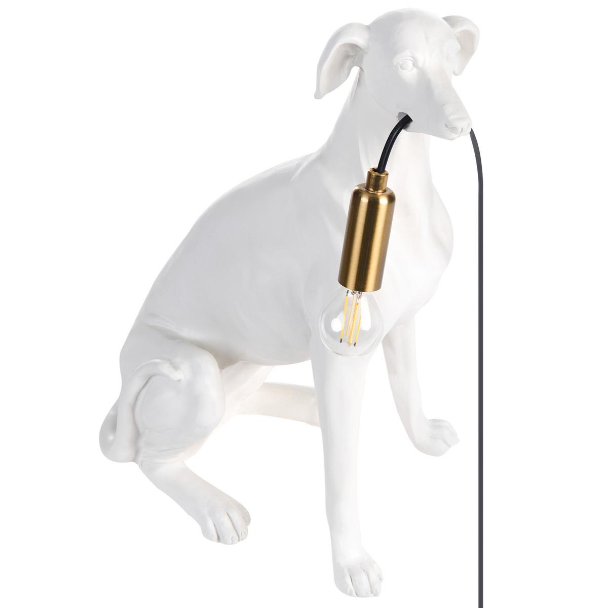 TISCHLAMPE Hund Weiß Sprint - Messingfarben/Weiß, Kunststoff (30/23/44cm) - Beliani