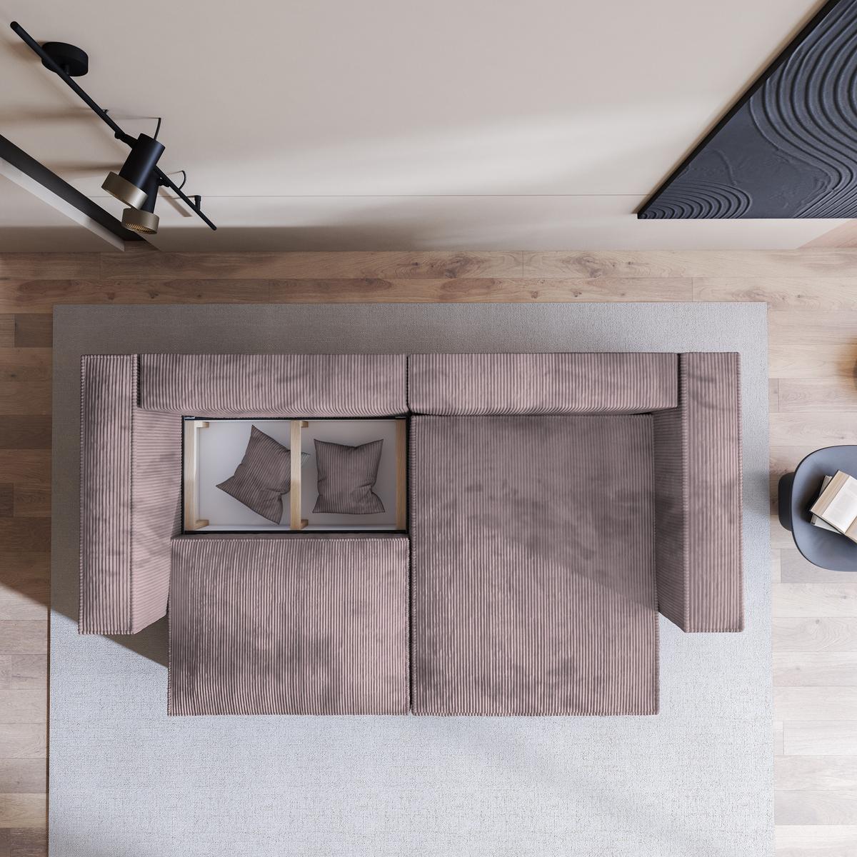 ECKSOFA NERIO P Lila Kordstoff mit Schlaffunktion - Lila/Grau, Holz/Kunststoff (245/148cm) - MASSENO