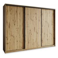 SCHWEBETÜRENSCHRANK NISSE 250/205/60 cm 3-türig mit Schubladen Eiche Artisan - Schwarz/Eiche Artisan, Holzwerkstoff (250/205/60cm) - MASSENO
