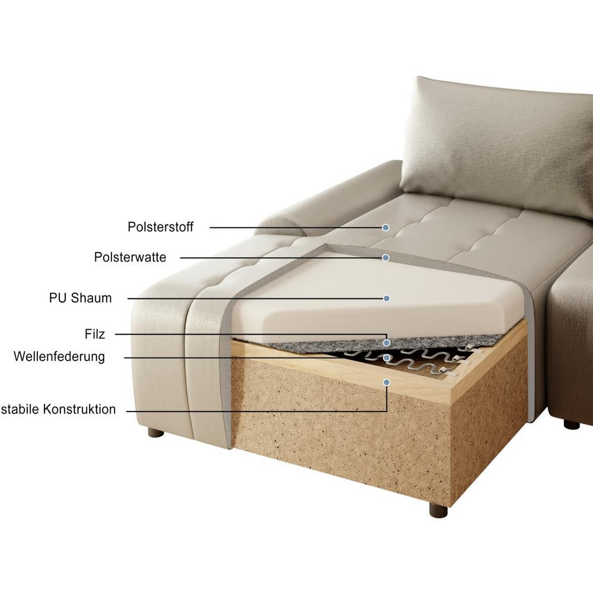ECKSCHLAFSOFA Costa L Dunkelgrau rechts - Dunkelgrau/Schwarz, Kunststoff/Textil (290/169cm) - Beautysofa