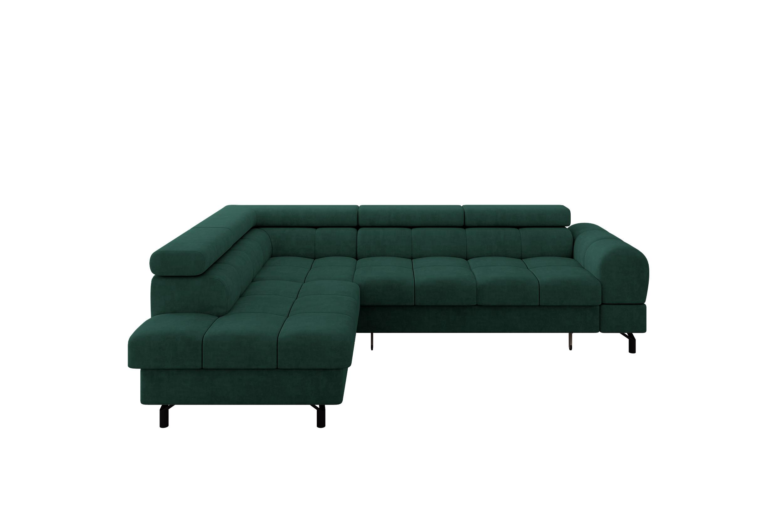 ECKSOFA mit Schlaffunktion Ottomane Links LUMA-L 272x203x70 Grün Velours - Schwarz/Grün, Holzwerkstoff/Kunststoff (272/203cm) - ALTDECOR
