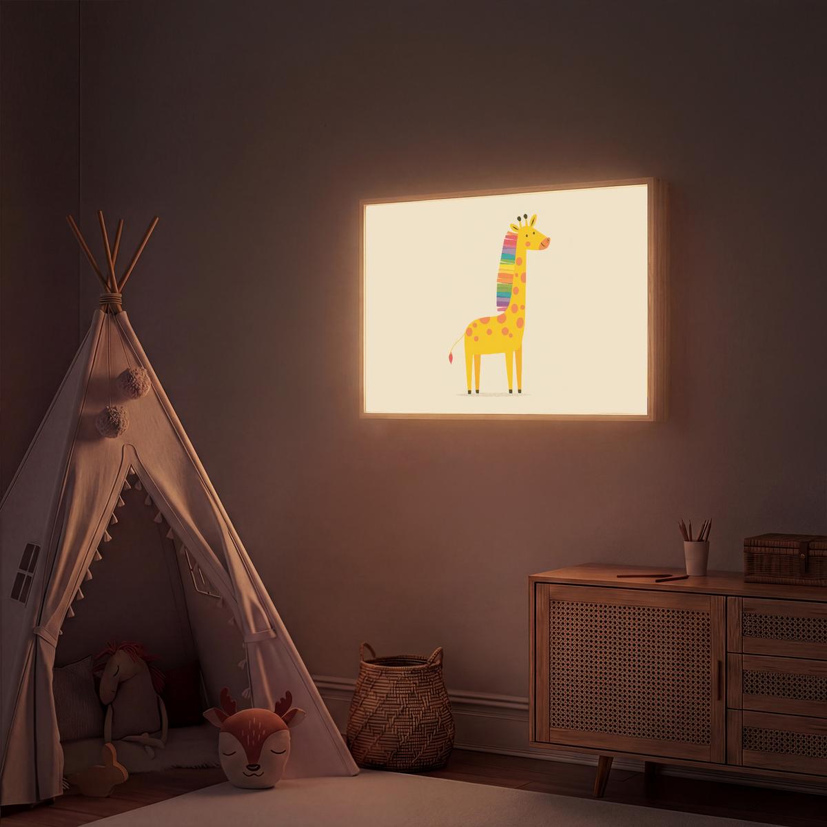WANDLEUCHTE MIT AKKU Giraffe - Regenbogenmähne - Beige 90x60 cm - Beige, Holzwerkstoff (90/60/8cm) - OnlyWow
