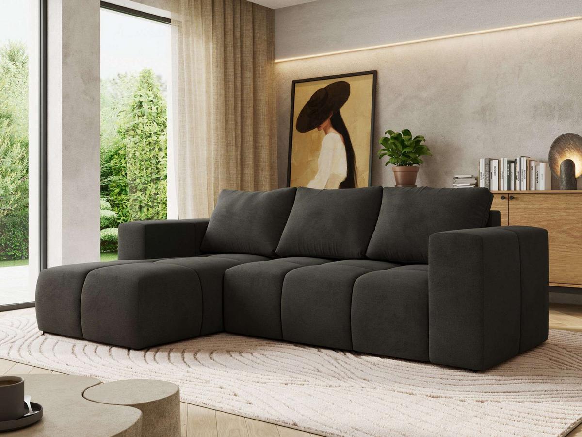 ECKSOFA MONIVA Dunkelgrau Velvet - Links - Dunkelgrau/Schwarz, Kunststoff/Textil (164/266cm) - MKS
