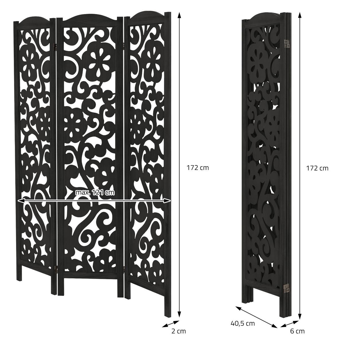 PARAVENT 3 teilig Yokohama 172x121 cm Schwarz aus Holz - Schwarz, Holz (121/172/2cm) - ML-DESIGN