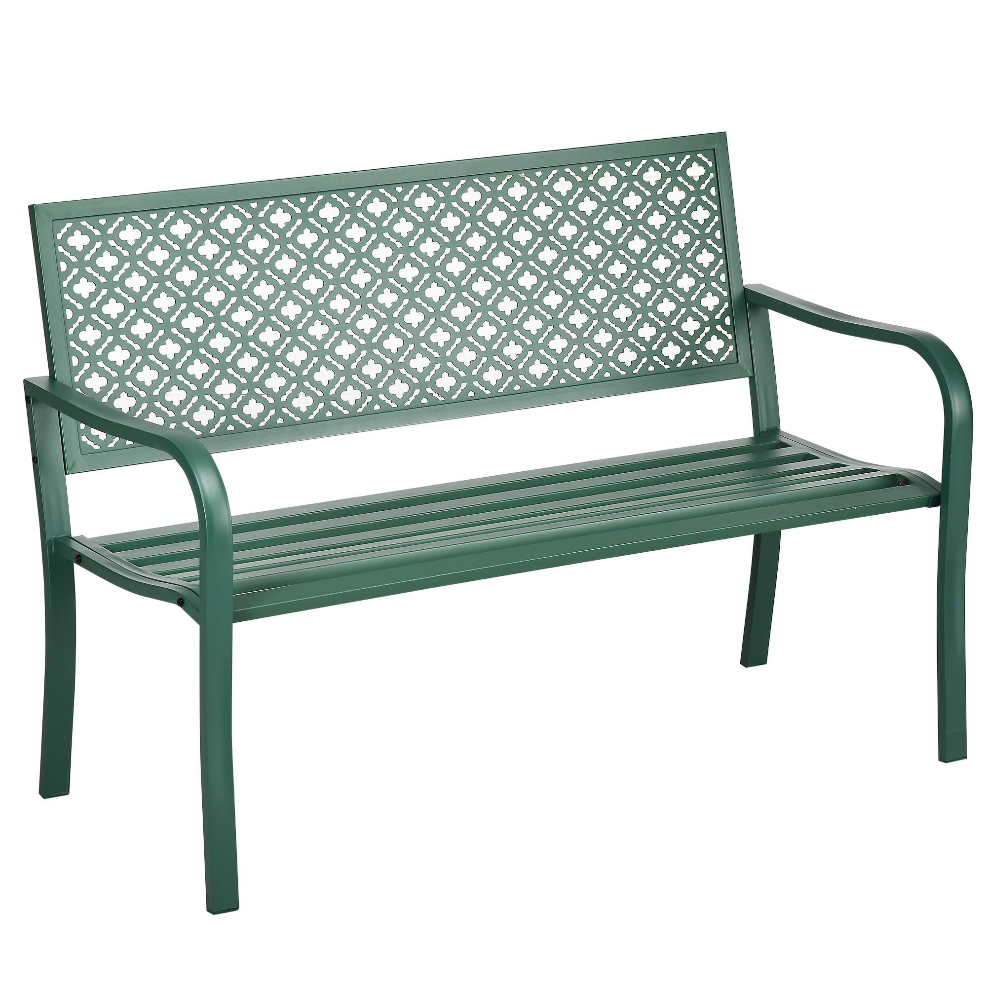 SITZBANK MIT BLUMENMUSTER, max. 240 kg, 127 x 63 x 83 cm, Stahl, Dunkelgrün - Dunkelgrün, Metall (63/83/127cm) - Outsunny