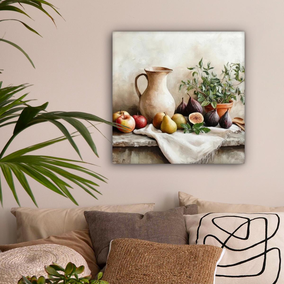 LEINWANDBILD Obst - Kräuter - Ländlich Wandbild Wohnzimmer 50x50 cm - Naturfarben, Textil (50/50cm) - MuchoWow