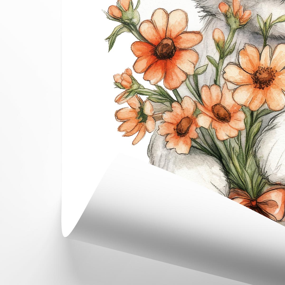 POSTER SET für Kinderzimmer HUNDE Welpen Blumen Tiere 3x Poster A4 21x30cm - Beige/Rot, Papier (21/30/1cm) - Muralo