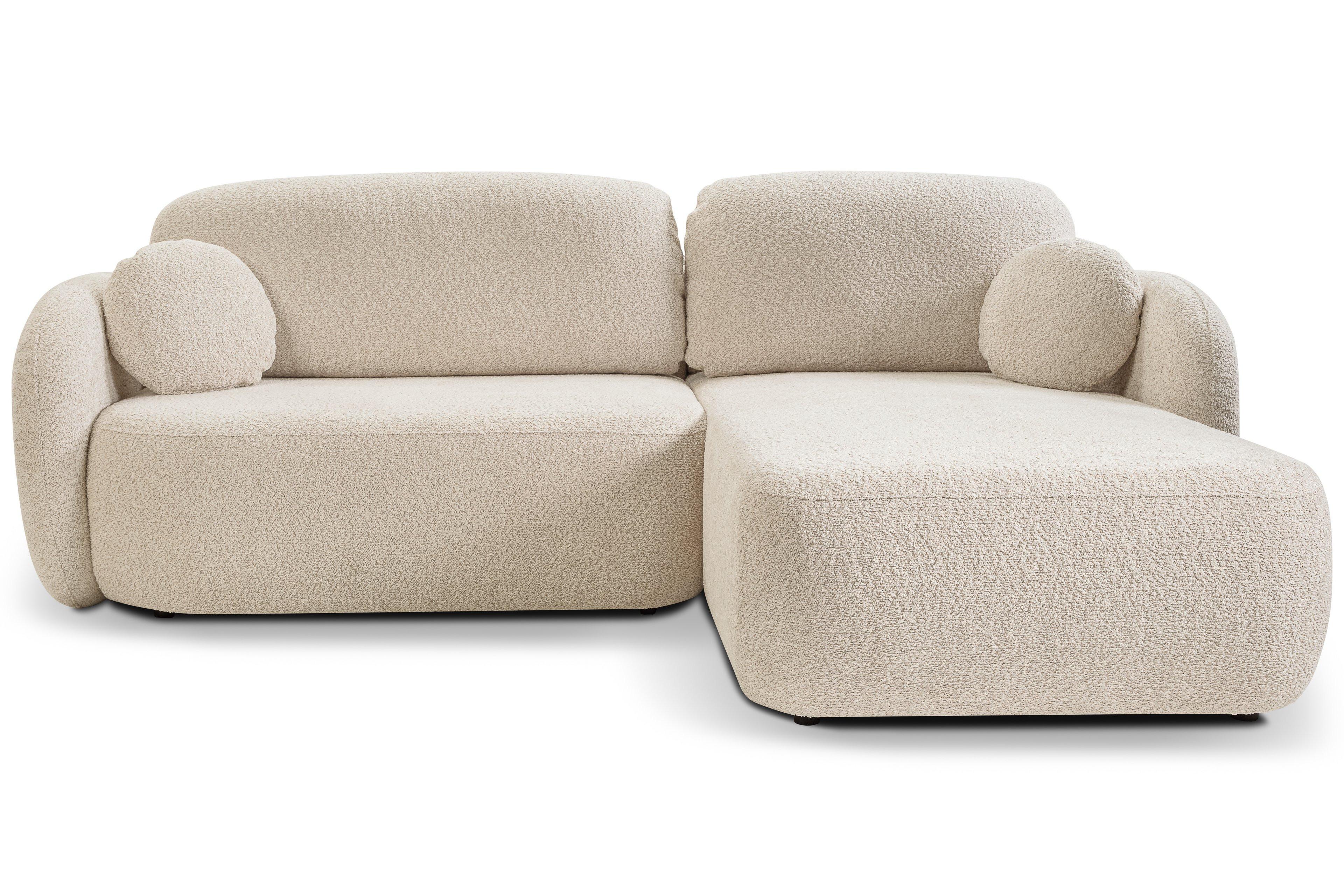 ECKSOFA AMICO R-S Beige Boucle-Stoff mit Schlaffunktion - Beige, Holz (248/174cm) - MASSENO