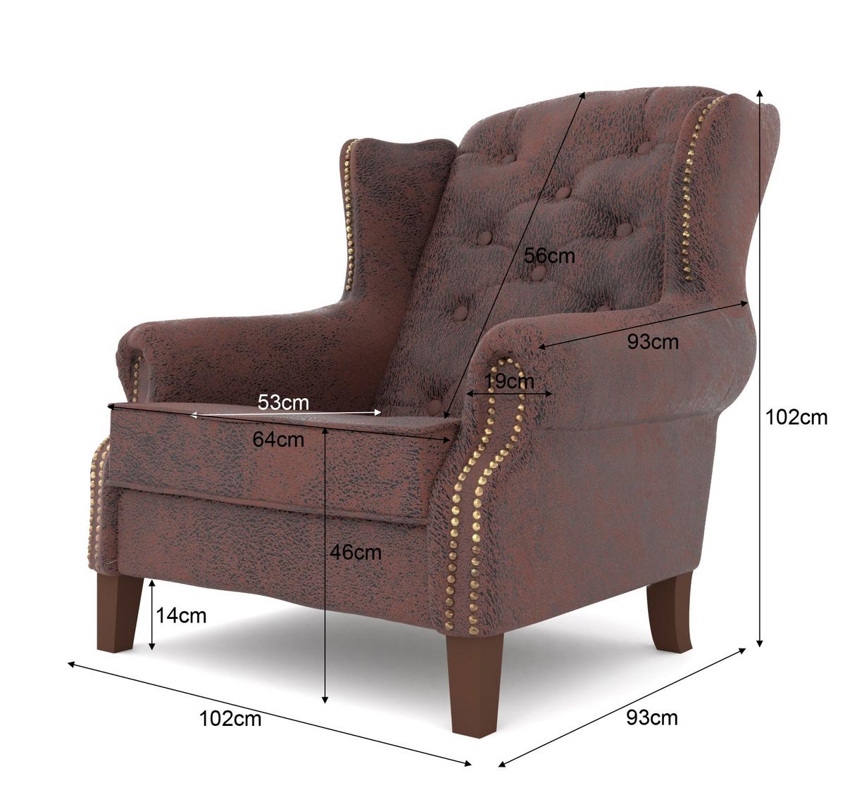 CHESTERFIELD-SESSEL Anton Dunkelbraun Microfaser Vintageoptik - Dunkelbraun/Braun, Holz/Textil (102/102/93cm) - S-Style Möbel