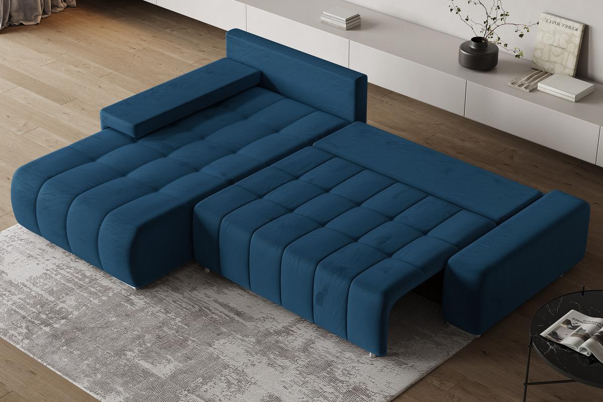 ECKSOFA ALESE L-S Blau Velours-Stoff mit Schlaffunktion - Blau/Silberfarben, Holz/Textil (265/185cm) - MASSENO