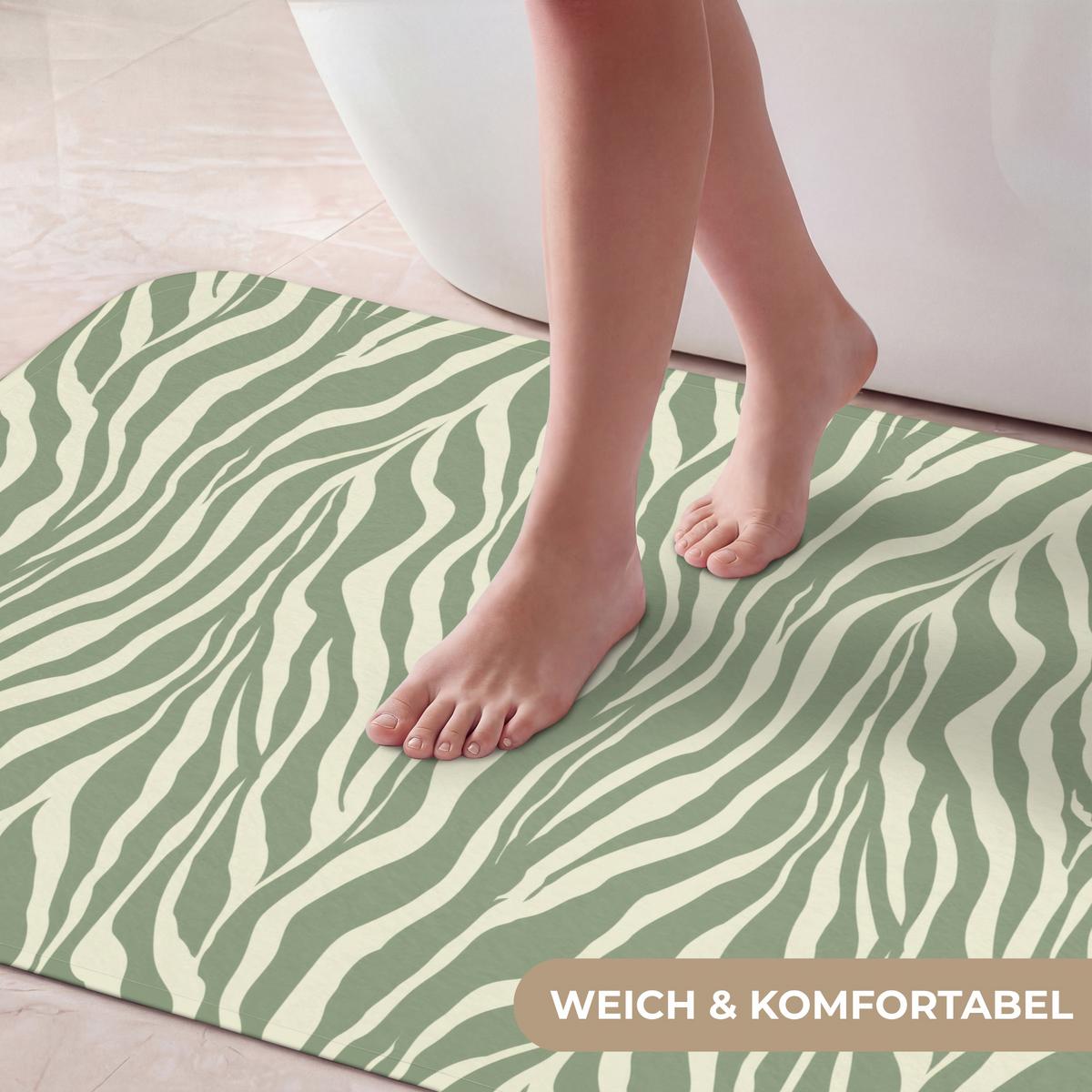 BADEMATTE Zebra - Motiv - Grün 120x60 cm - Salbeigrün, Textil (120/60cm) - OnlyWow