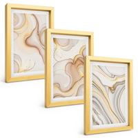 BILDER SET 3er Set - 20x30 cm Goldrahmen - Lineare abstrakte Motive - Goldfarben, Kunststoff (20/30cm) - TULUP