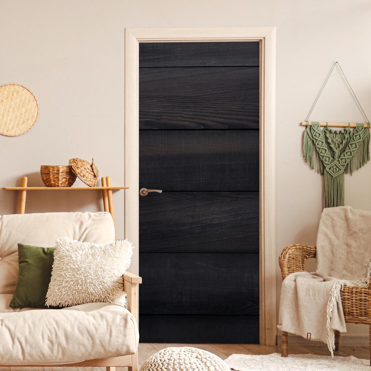 TÜRAUFKLEBER Schwarzer Hintergrund mit einer Plankenstruktur 90x215 cm - Türtapete - Schwarz, Kunststoff (90/0.1cm) - MuchoWow