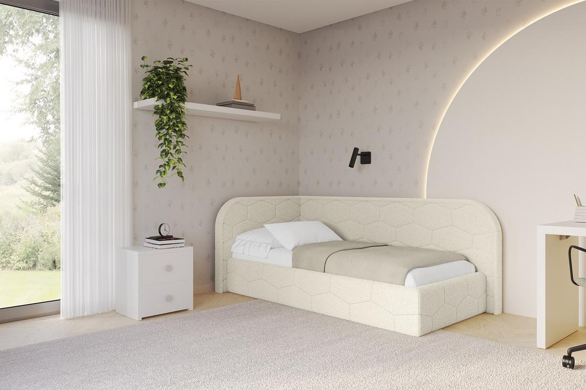 EINZELLBETT Jugendbett mit Bettkasten und Matratze H3/H4, Rechts - JAXY 80x200 Beige - Perlmutt, Holzwerkstoff/Textil (80/200cm) - ALTDECOR