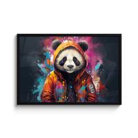 POSTER MIT RAHMENGERAHMTES BILD Panda - Jacke - Graffiti - Orange 90x60 cm - Orange, Papier (90/60cm) - MuchoWow