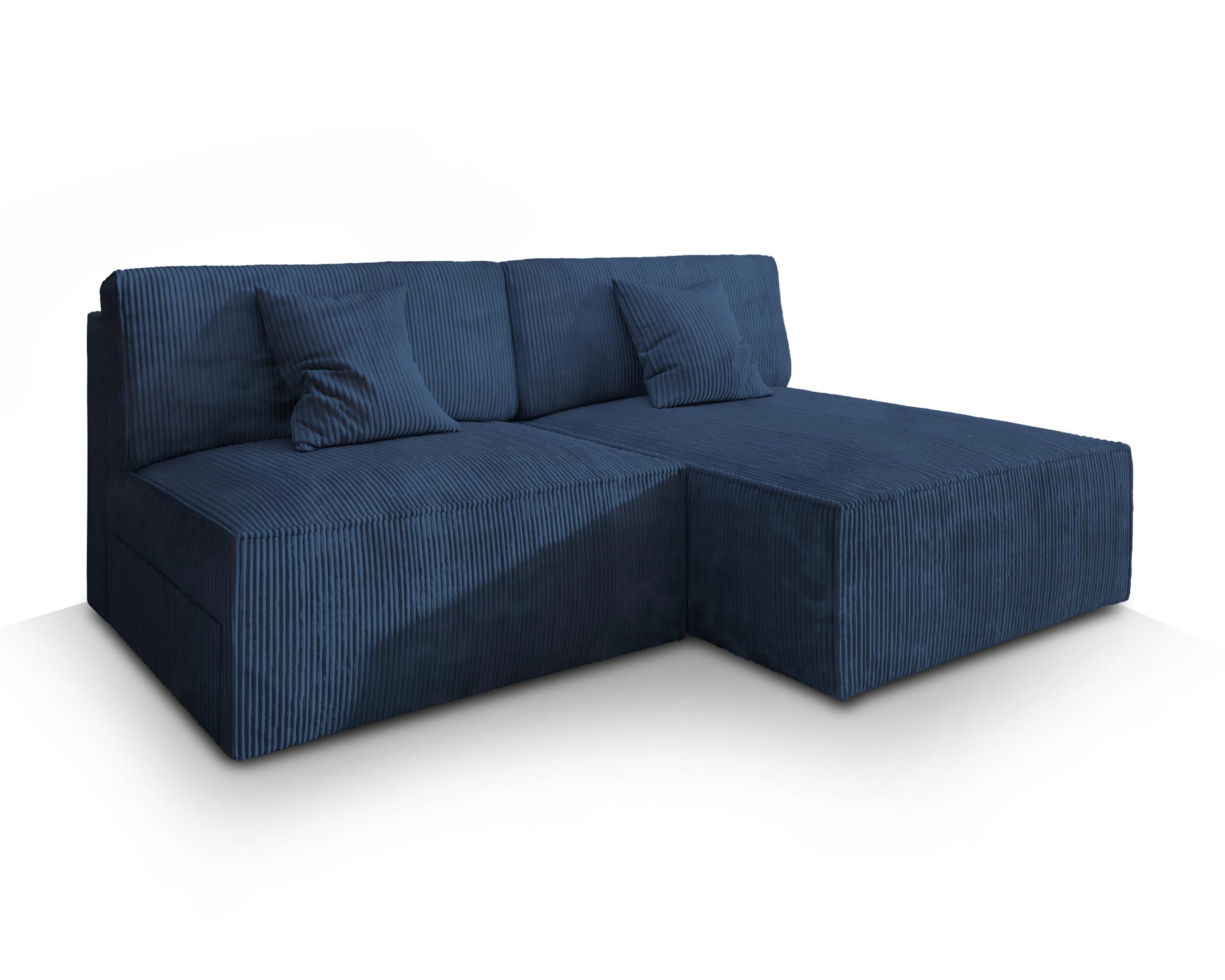 ECKSOFA FIORO P Blau Kordstoff mit Schlaffunktion - Blau/Grau, Holz/Kunststoff (204/148cm) - MASSENO
