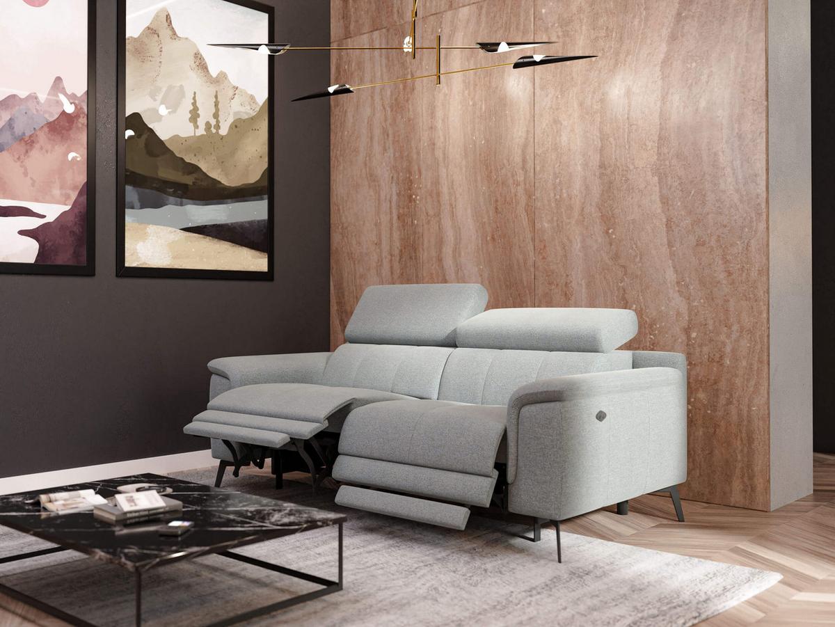 RELAXSOFA FIERO 3-Sitzer mit 2 Relaxfunktionen, silberfarben - Silberfarben/Schwarz, Holzwerkstoff/Textil (212/82/103cm) - Wozimo
