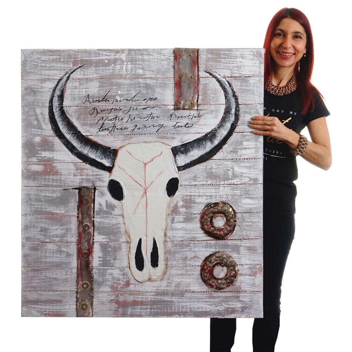 ÖLGEMÄLDE STIER HANDGEMALT Mehrfarbig - Multicolor, Textil (90/100cm) - MCW