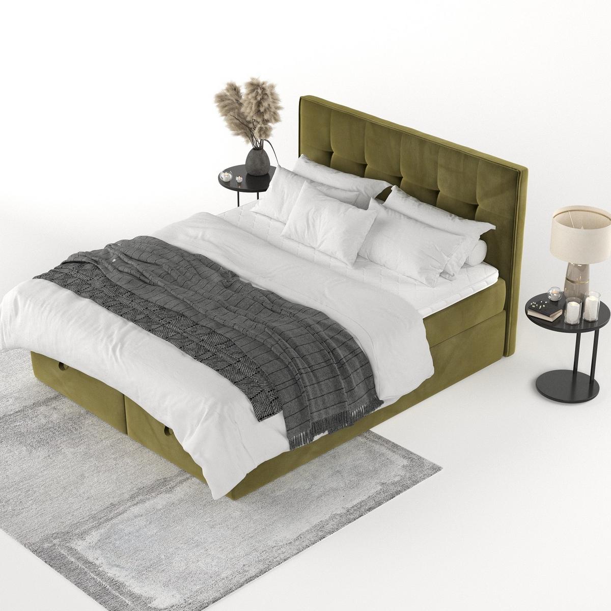 BOXBETT Tivra 160/200 cm Olivgrün im Kronos Stoff - Schwarz/Olivgrün, Holz/Holzwerkstoff (160/200cm) - AltaBeds