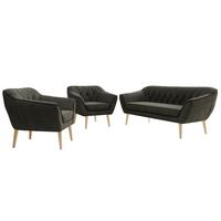SITZGARNITUR PIRS 3+1+1 - Dunkelgrau Velvet - Holzbeine - Dunkelgrau/Buchefarben, Holzwerkstoff/Textil (180/75/74cm) - MKS