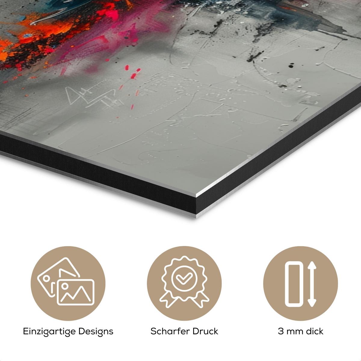 METALLBILD Moderne Kunst - Orange - Grau - Abstrakt 80x40 cm - Hellgrau, Metall (80/40cm) - MuchoWow
