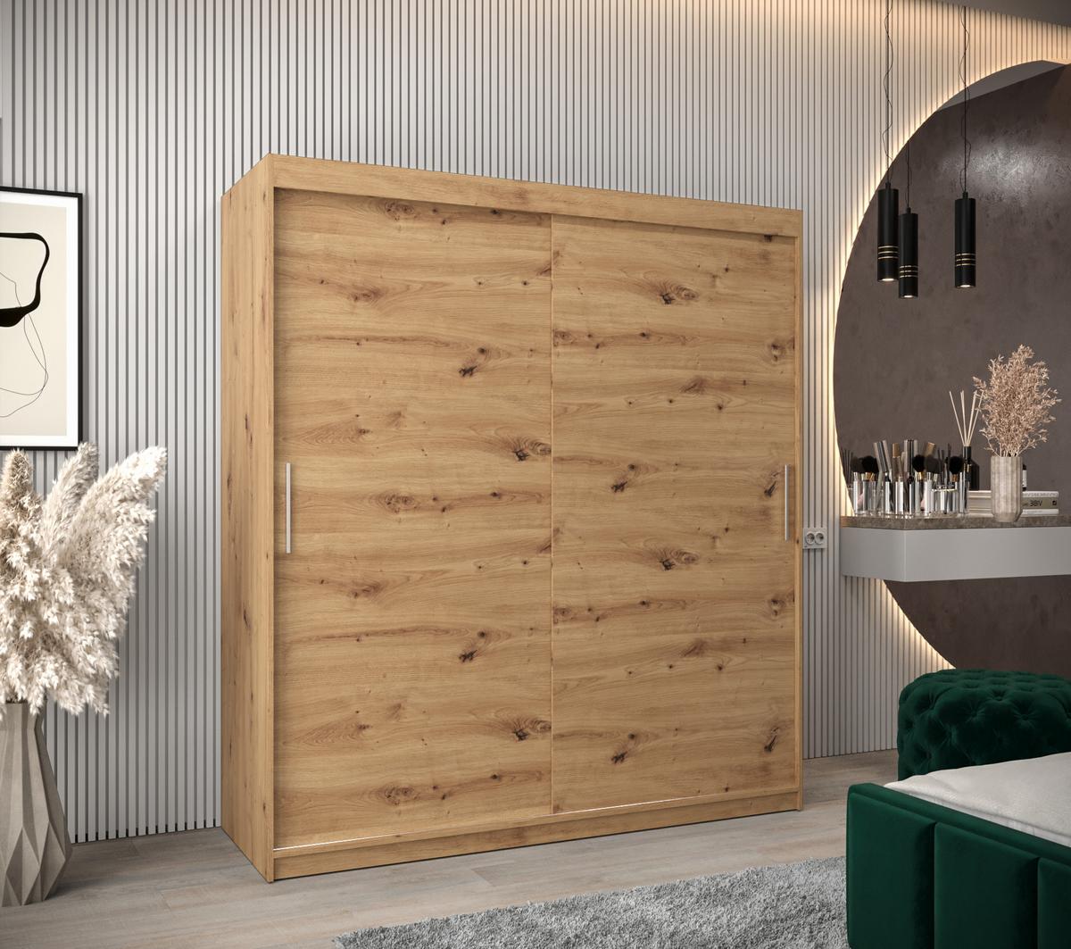 SCHIEBETÜRENSCHRANK TOKYO 200/180/62 2-türig - Silberfarben/Eiche Artisan, Holz/Kunststoff (180/200/62cm) - MÖBEL KRYSPOL