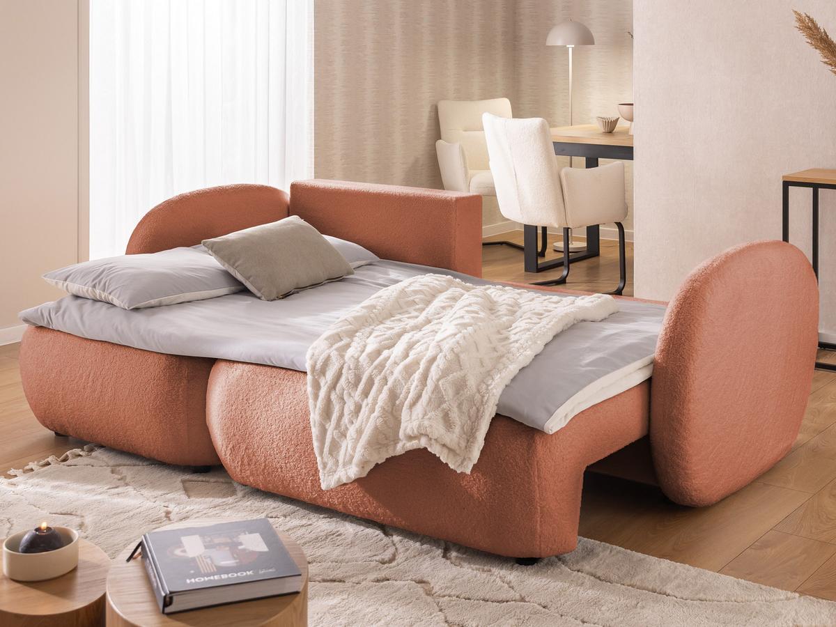 ECKSOFA Candy mit Schlaffunktion Terrakotta Bouclé-Stoff - Ottomane links - Rostfarben/Terracotta, Holz/Kunststoff (230/146cm) - S-Style Möbel