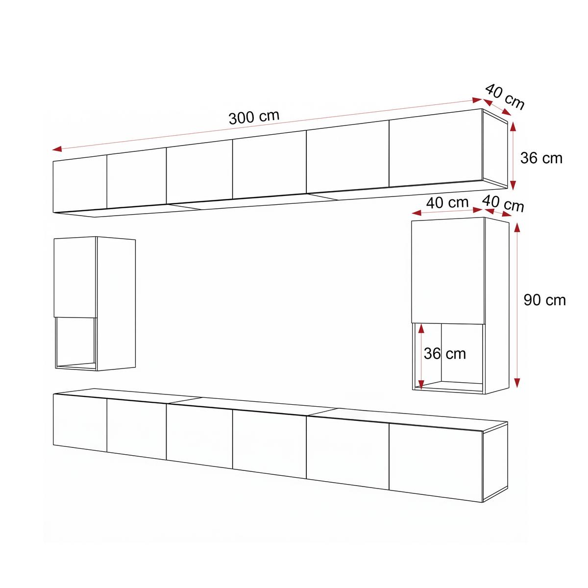 WOHNWAND ANGEL LINE IV 4-teilig, mit LED-Beleuchtung, Kaschmir - Kaschmir, Holzwerkstoff (300/162/40cm) - Idohome