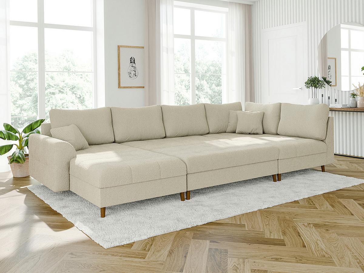HOCKER Alma Beige Cord - Beige/Braun, Holz/Textil (118/40/73cm) - S-Style Möbel