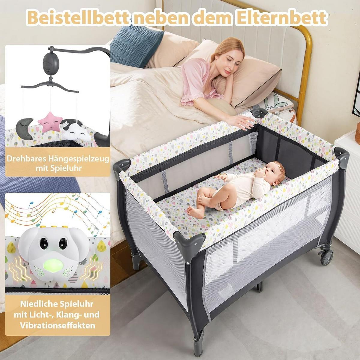BEISTELLBETT Klappbares bunt - Multicolor, Textil - COSTWAY
