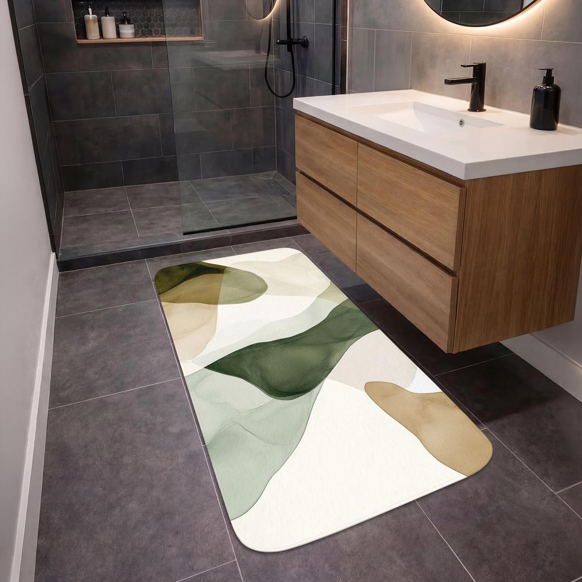 BADEMATTE Japandi - Abstrakt - Grün 60x120 cm - Grün, Textil (60/120cm) - OnlyWow
