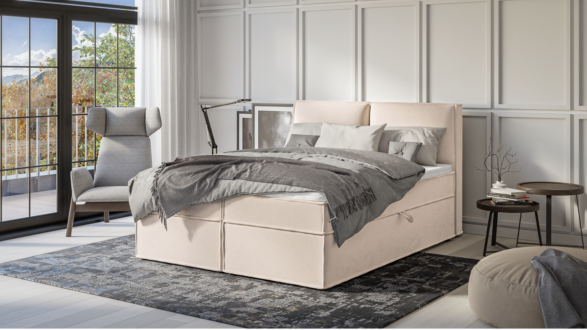 BOXBETT Eclipse 160/200 cm Beige Luxusmicrofaser - Beige/Schwarz, Holz/Kunststoff (160/200cm) - S-Style Möbel