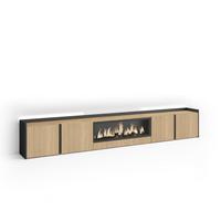 LOWBOARD, Eiche und Schwarz, 315/35/50cm, Elektrokamin XXL, Led - Eichefarben, Holzwerkstoff (315/50/35cm) - Skraut Home