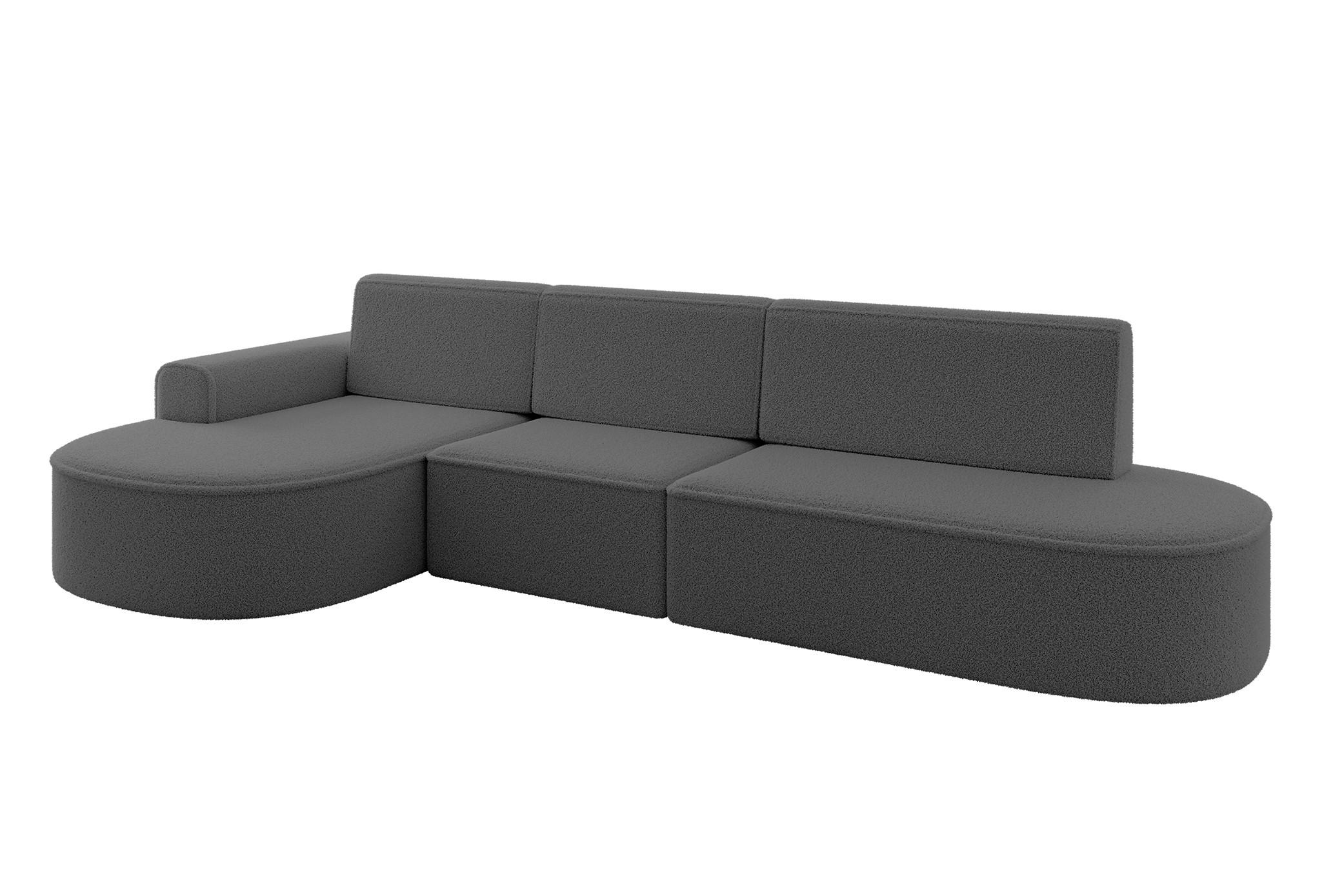 ECKSOFA mit Schlaffunktion Ottomane Links MARI L2-S 368X167X85 Grau Bouclé - Schwarz/Grau, Holzwerkstoff/Kunststoff (368/167cm) - ALTDECOR