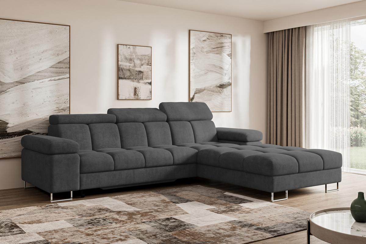ECKSOFA mit Schlaffunktion Ottomane Rechts COMA L 271x203x79 Dunkelgrau Velours - Dunkelgrau, Holzwerkstoff/Textil (203/271cm) - ALTDECOR
