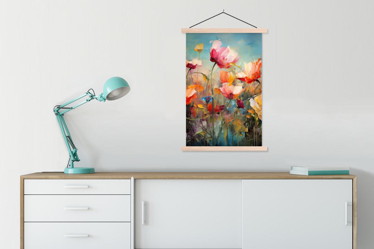 POSTER MIT MAGNETLEISTEN Blumen - Aquarell - Kunst - Botanisch - Natur Wandbild Schlafzimmer 60x90 cm - Orange, Textil (60/90/0.15cm) - MuchoWow