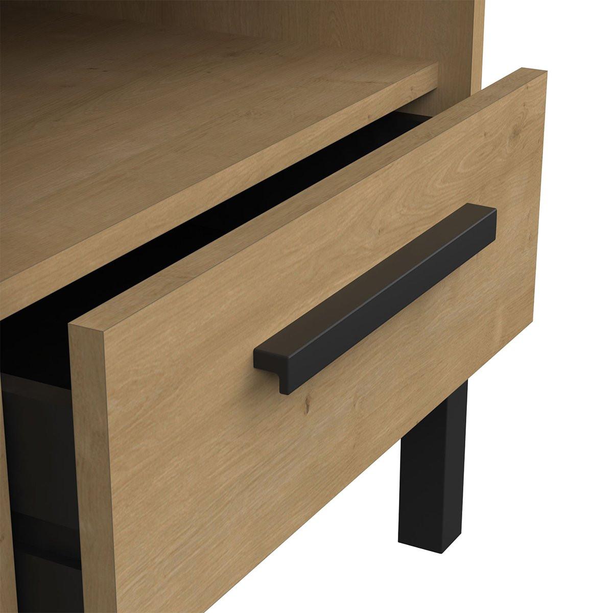 NACHTTISCH mit 1 Schublade und 1 Nische, Dekor Eiche und Mattschwarz Craft - L44,6 cm - Eschefarben, Holzwerkstoff (35.6/47.4/44.6cm) - Calicosy