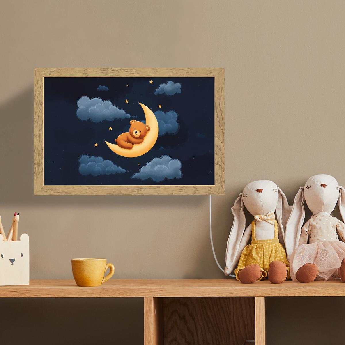 WANDLEUCHTE Teddybär - Mond - Wolken - Sterne 30x20 cm - Dunkelblau, Holzwerkstoff (30/20/8cm) - OnlyWow