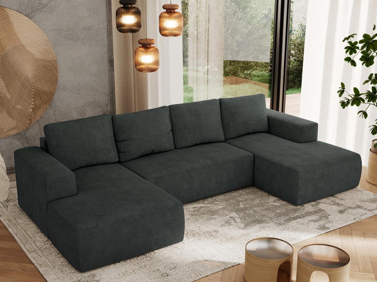 WOHNLANDSCHAFT TRENTINO U Dunkelgrau Struktur - Dunkelgrau/Schwarz, Kunststoff/Textil (334/91/163cm) - MKS