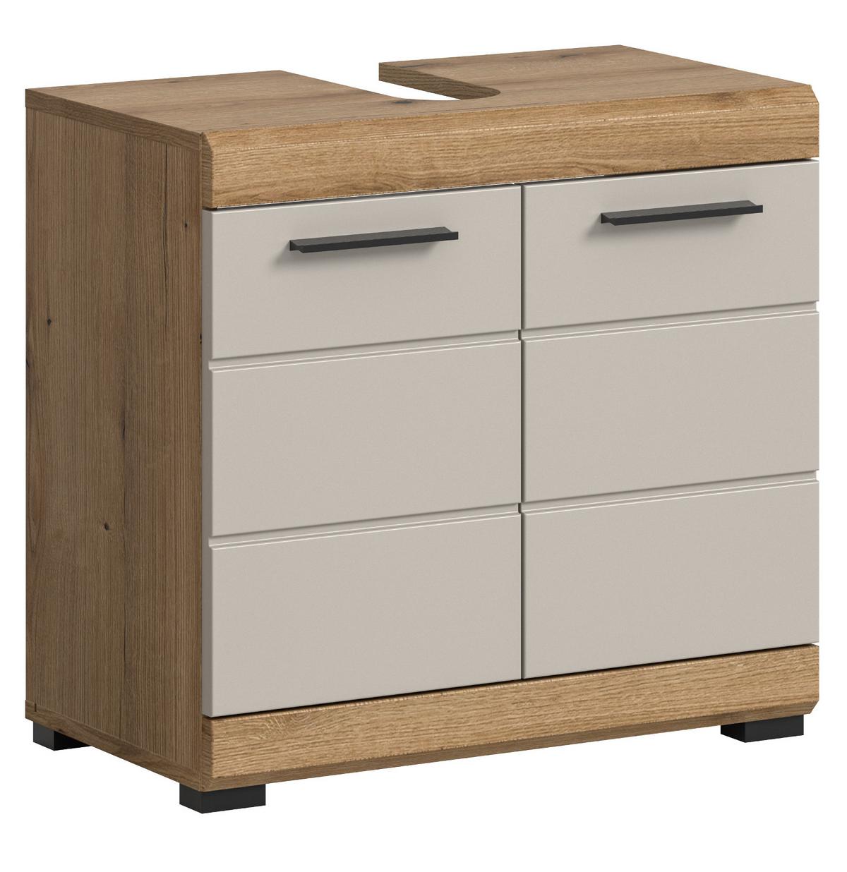 WASCHBECKENUNTERSCHRANK Eiche mit Sand / Kaschmir, Badschrank Breite 60 cm - Kaschmir/Eichefarben, Holzwerkstoff/Kunststoff (60/56/34cm) - Inn.Furn