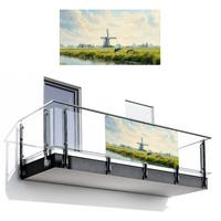 BALKON-SICHTSCHUTZ Kühe - Windmühle - Wiese - Blau Witterungsbeständig 200x110 cm - Grün, Kunststoff (200/110cm) - MuchoWow