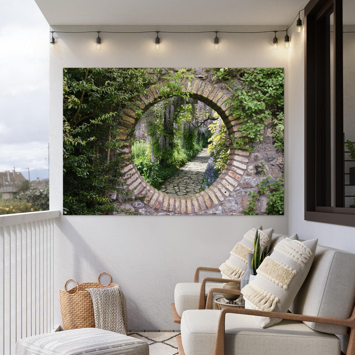 GARTENPOSTER Wald - Steine - Durchblick - Pfad - Glyzinie Poster für draußen 180x120 cm - Graubraun, Kunststoff (180/120/0.2cm) - OnlyWow