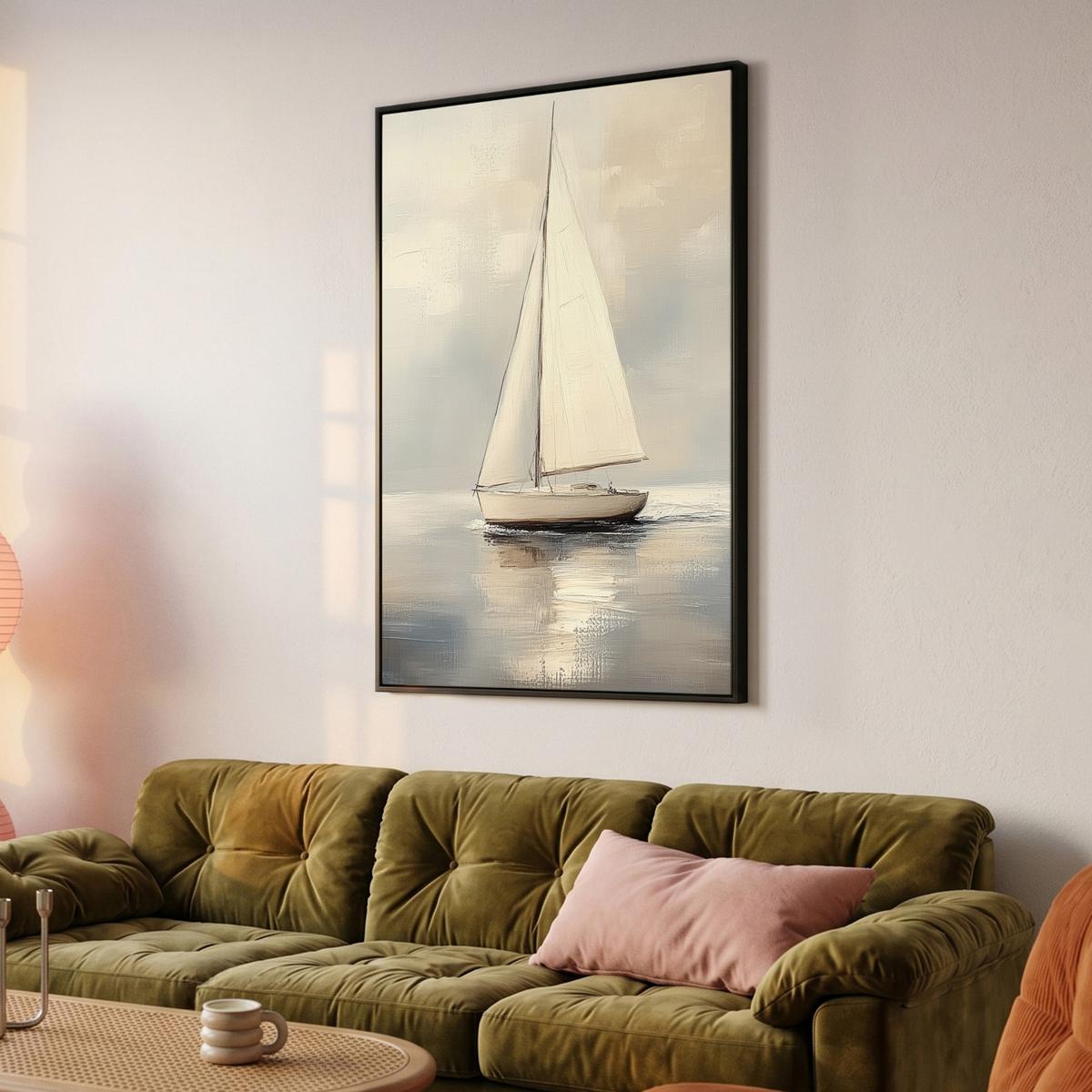LEINWAND Bilder mit Rahmen - Segelschiff - Meer - Bewölkt - 100x150 - Creme, Textil (100/150cm) - MuchoWow