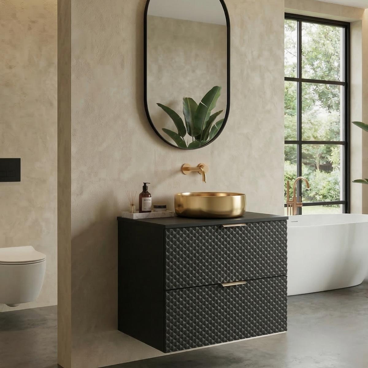 WASCHBECKENUNTERSCHRANK Borneo 2 Schubladen Matt Schwarz - 60 x 49 x 63 cm - Schwarz, Holz (60/63/49cm) - Badplaats