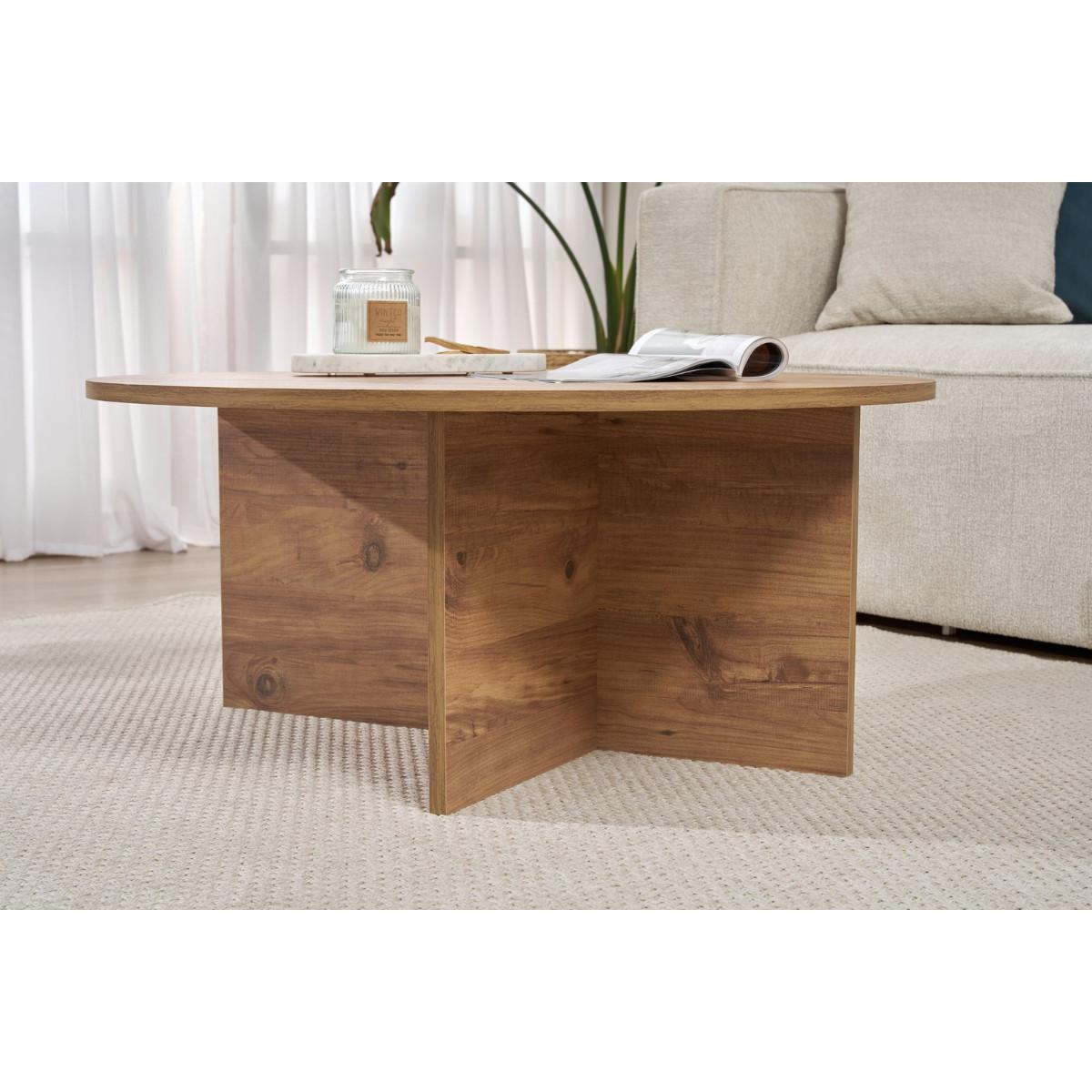 COUCHTISCH mit abgerundeter Platte - soleil 90/90/40 cm - Kieferfarben, Holzwerkstoff (95/90/40cm) - Calicosy