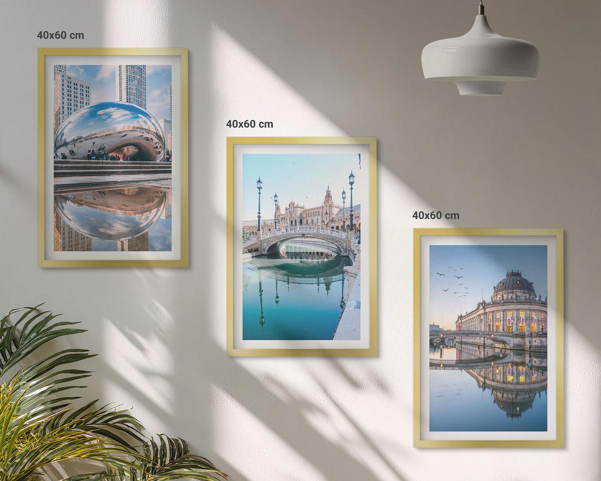 BILDER SET 3er Set - 40x60 cm Goldrahmen - Architektur von Städten am Wasser - Goldfarben, Kunststoff (40/60cm) - TULUP
