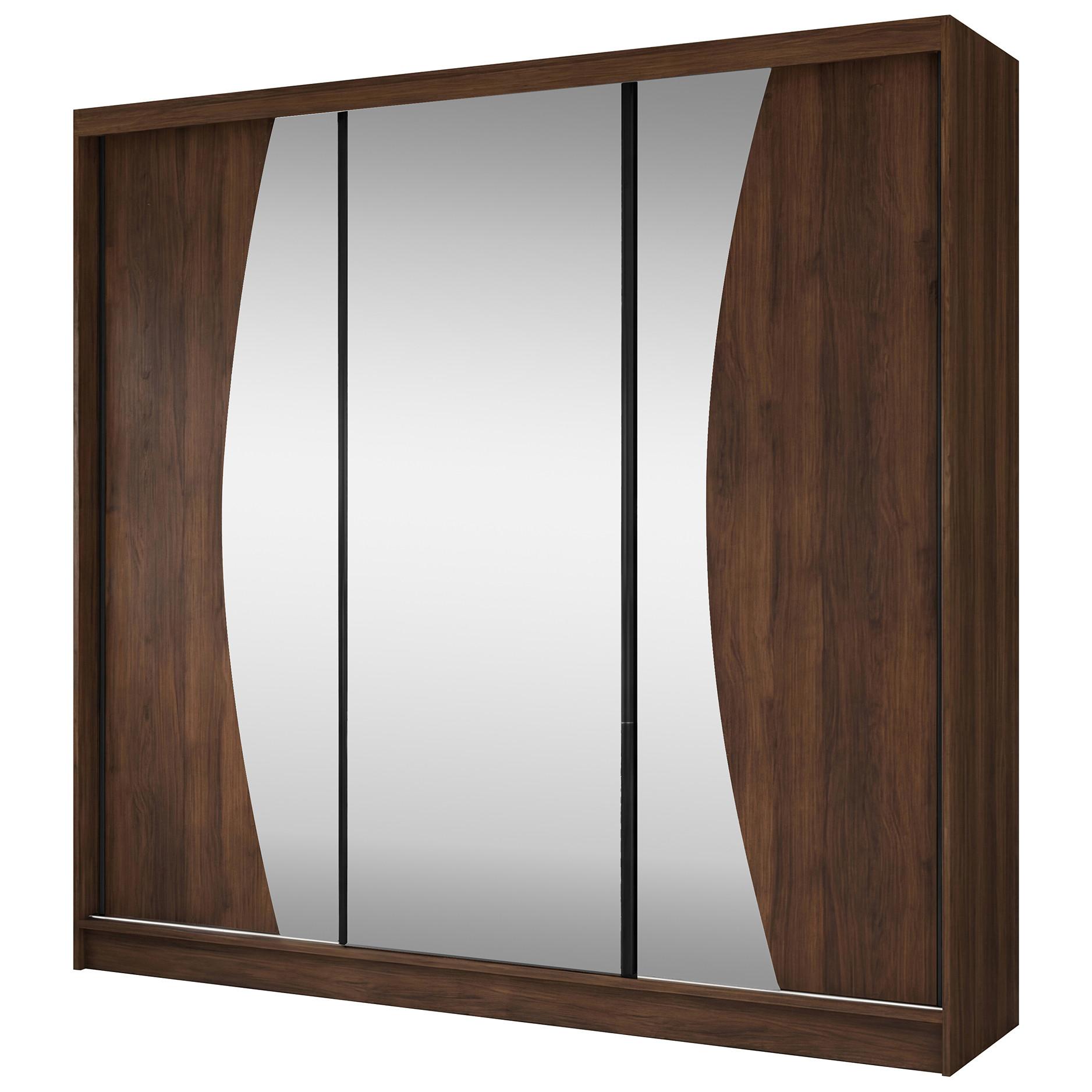 SCHWEBETÜRENSCHRANK Vox II mit Schubladen und Spiegel 240/216/61 Walnuss - Walnussfarben, Holzwerkstoff (240/216/61cm) - Beautysofa
